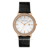 CHRIST VERRA CV 320221G-25 WHT Black Rosegold Dial White Leather Strap